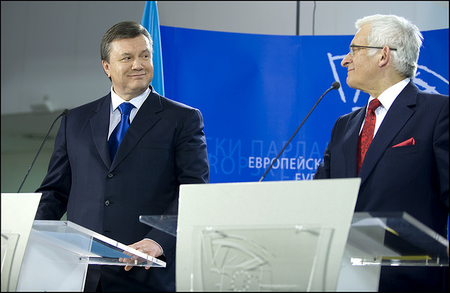President Viktor Janoekovitsj (links) in het Europees Parlement. Foto 